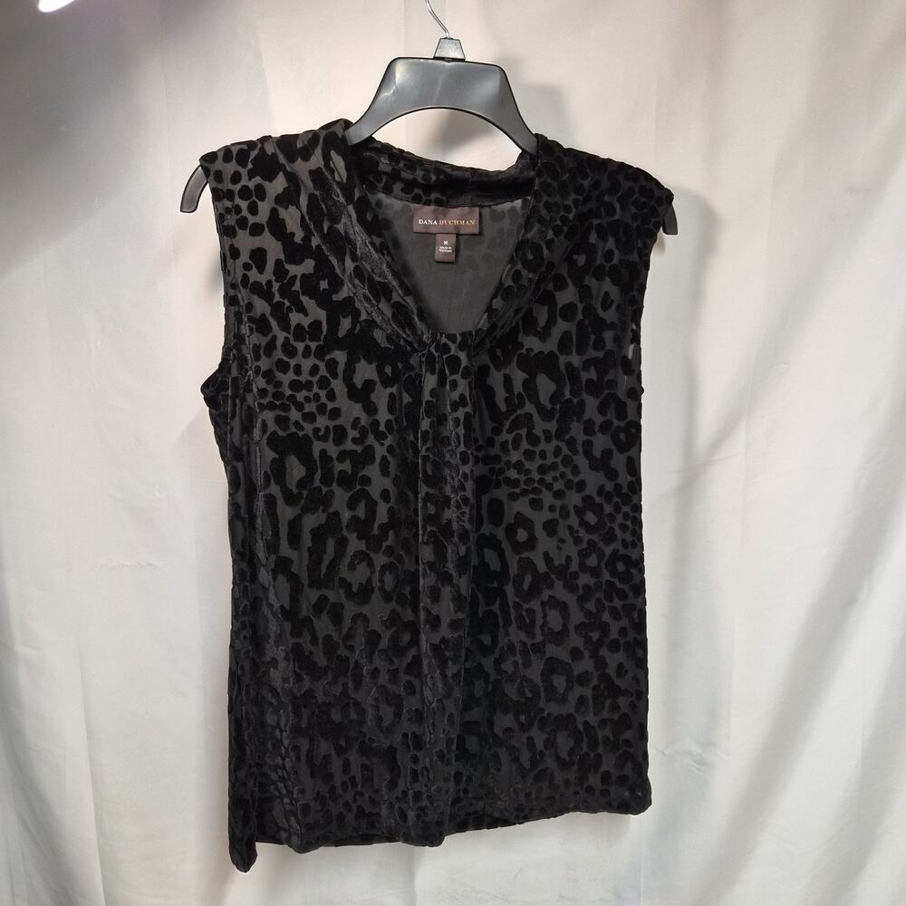 Dana Buchanan Black Burnout Velvet Leopard Sleeveless Top Women M Gothic Romance